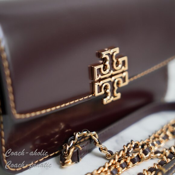 NWT Tory Burch Britten Smooth Leather Chain Wallet Crossbody in Tempranillo - Picture 3 of 11